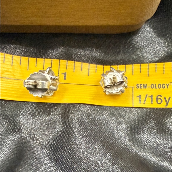 David Yurman Silver Twisted Cable Knot Stud Earrings - Picture 3 of 4